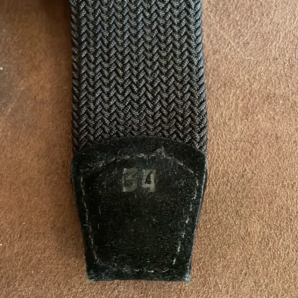 Men's Black Woven Belt Size 34 with Silver Buckle